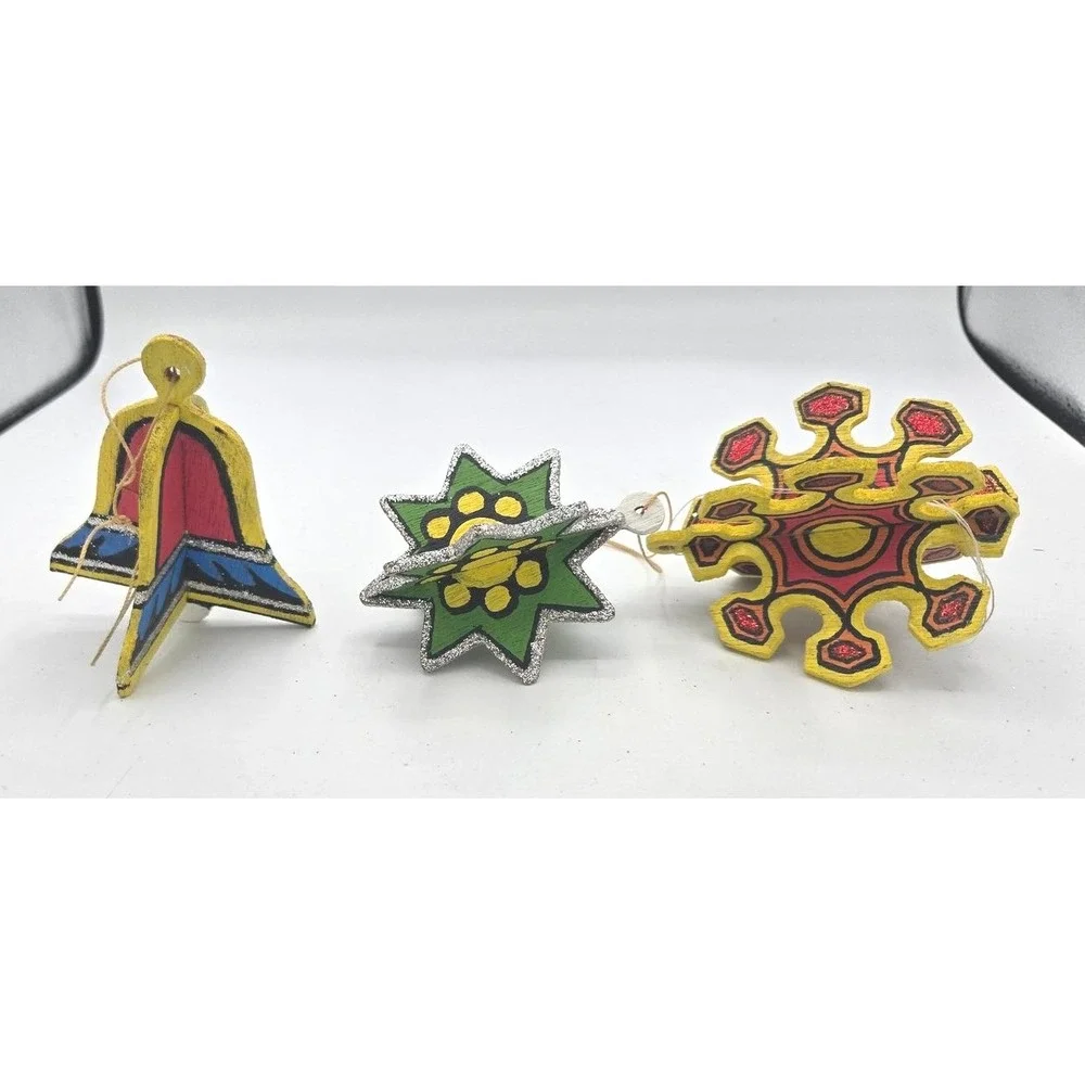 Vtg 13‎ Hand-Painted Wooden Christmas Ornaments (Craft Master '72 Deluxe Set)